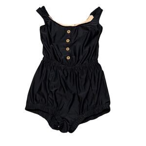 Jessica Rey 'Nicole' One Piece Romper Swimsuit button detail black Size Small
